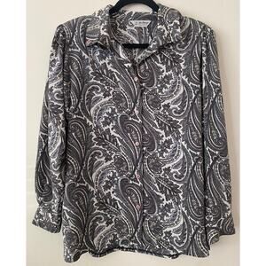 Vintage 90's Gray Paisley Collared ButtonDown LongSleeve w/Padded Shoulder Top-M